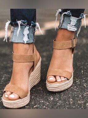 New York & Company Espadrille Ankle-Strap Wedge Sandals - Tan